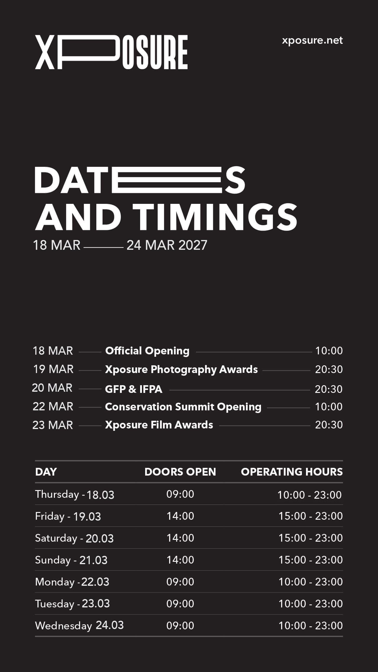 Xposure 2027 Dates & Timings